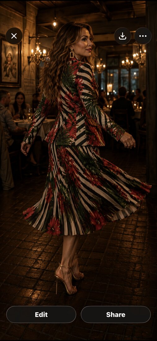A Body Audit USA client twirling in a floral dress at a candlelit restaurant, restored and back to her life