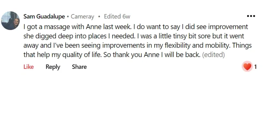 Five-star Nextdoor review from Sam Guadalupe: improved flexibility and mobility